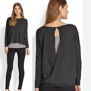 Eileen Fisher Size XL BLACK Sweater Merino Wool Scoop Neck Box Top w/ Open Back